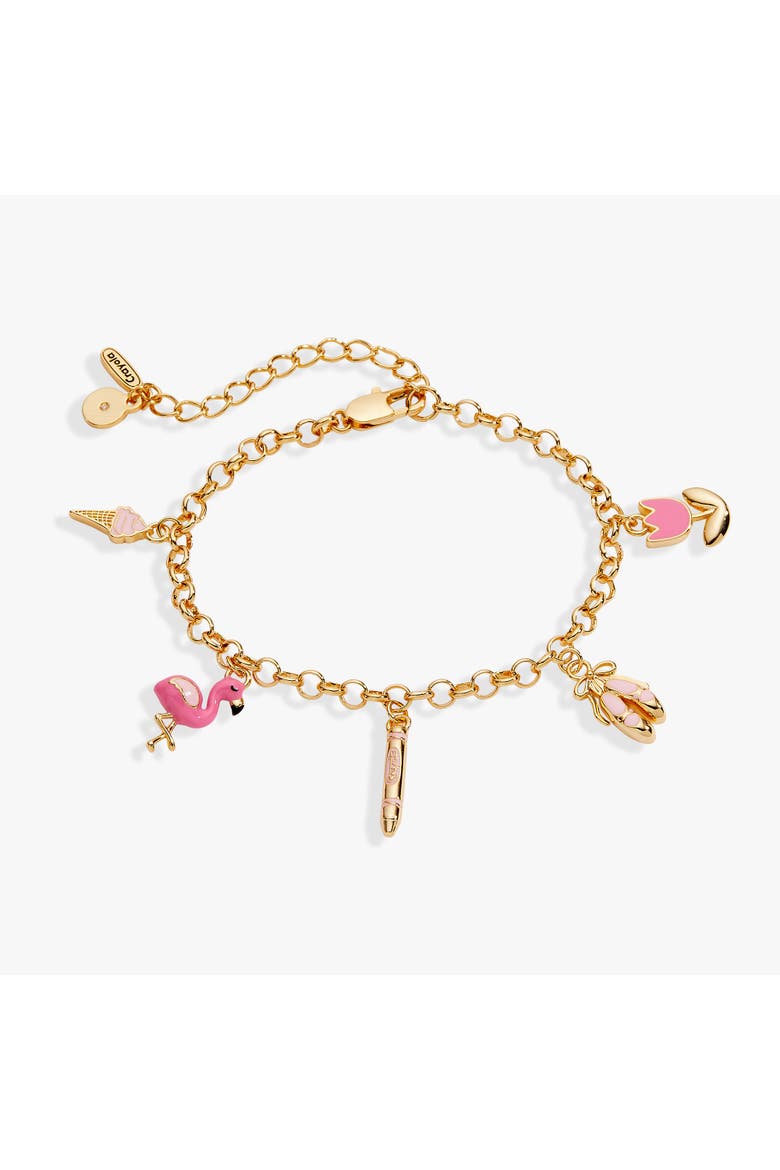 Crayola x Alex and Ani Fan Favorites Tickle Me Pink Charm Bracelet, Main, color, Gold