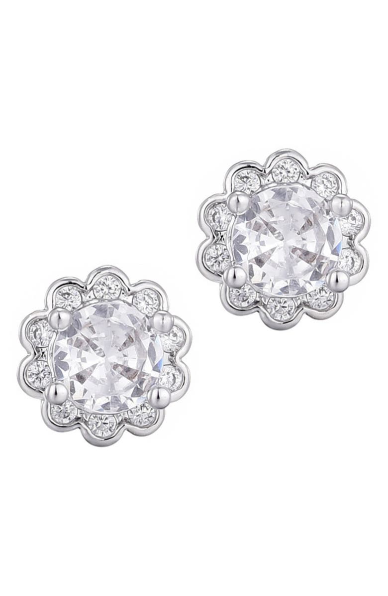 Adornia Cubic Zirconia Floral Halo Stud Earrings, Main, color, Silver