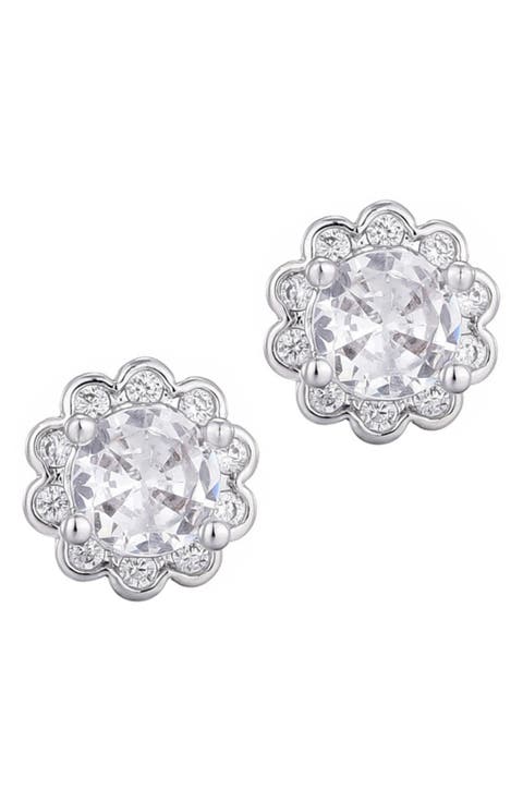Cubic Zirconia Floral Halo Stud Earrings