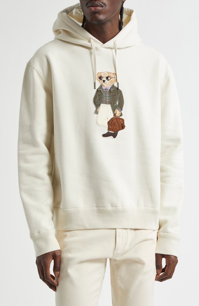 Ralph Lauren Purple Label Polo Bear Appliqué Fleece Hoodie, Main, color, Classic Cream