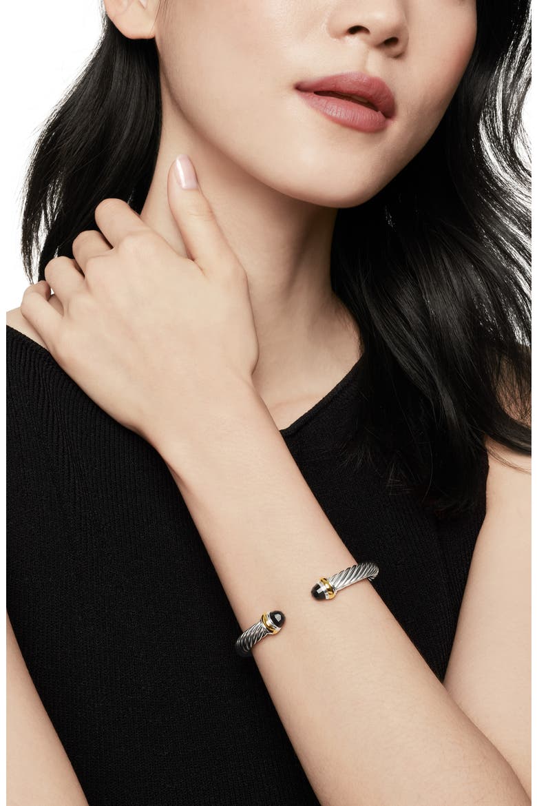 Classic Cable Bracelet in Sterling Silver with 14K Yellow Gold and Semiprecious Stones, 7mm, Alternate, color, BLACK ONYX