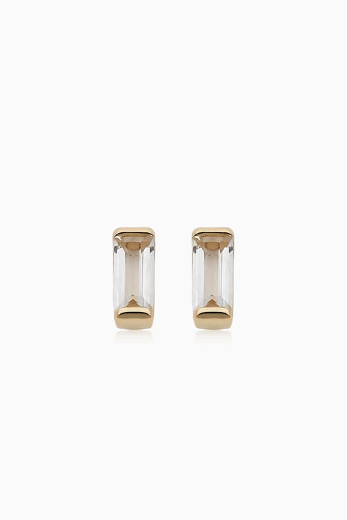 Oradina 14k Gold Fresco Baguette Micro Studs Earrings In Yellow Gold - White Topaz