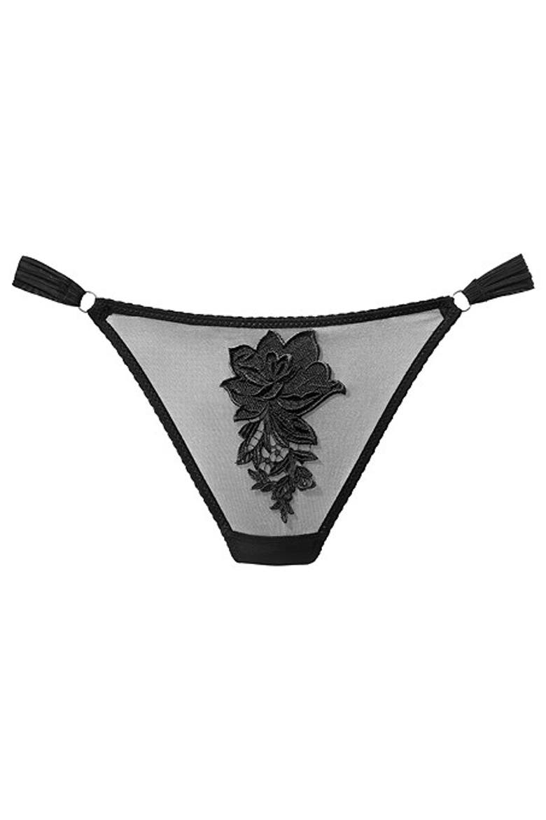Women's Sheer Floral Thong, Alternate, color, Black