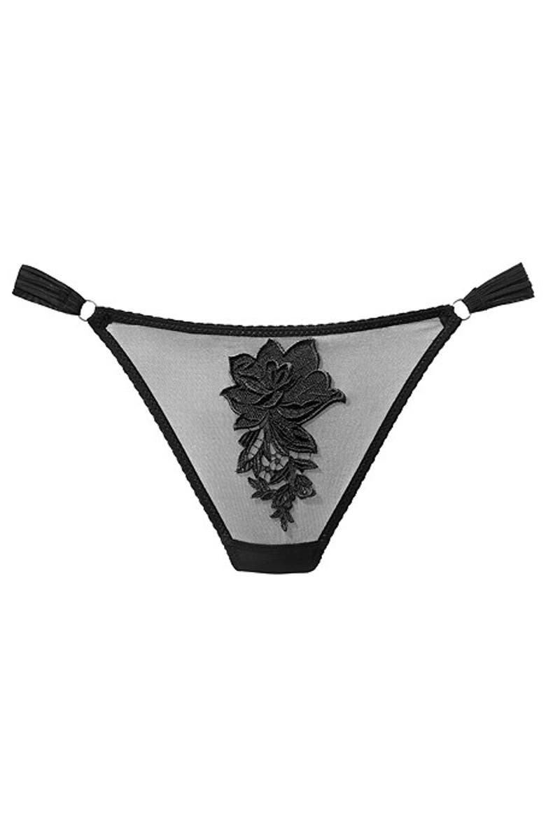 LASCANA Women's Sheer Floral Thong, Alternate, color, Black