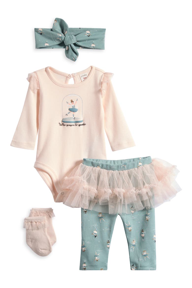 Snowglobe Bodysuit, Tutu Leggings, Socks & Headband Set, Main, color, FAIRIES