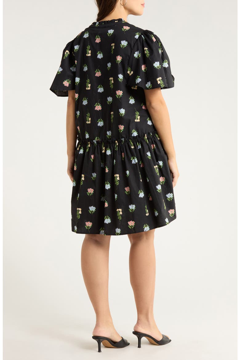 Mayrel Floral Rockabye Cotton Trapeze Dress, Alternate, color, BLACK-CORAL-GREEN