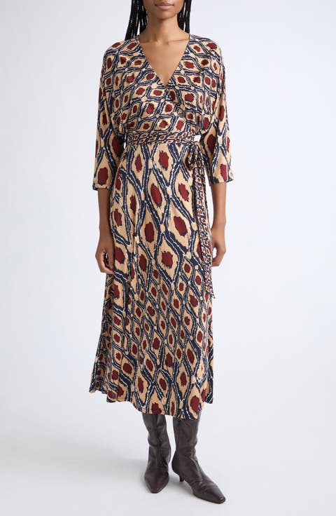 Ivara Ikat Print Faux Wrap Dress