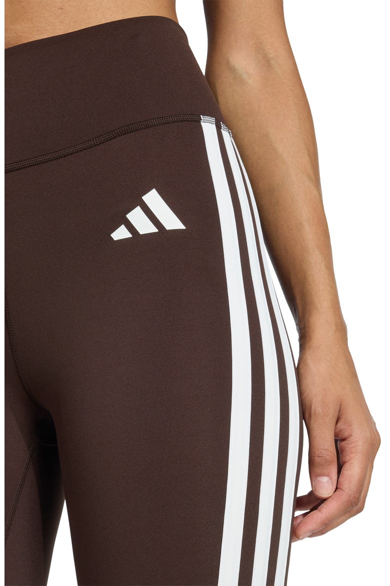 Optime Essentials 3-Stripes High Waist Flare Leggings, Alternate, color, AURORA COFFEE/ WHITE