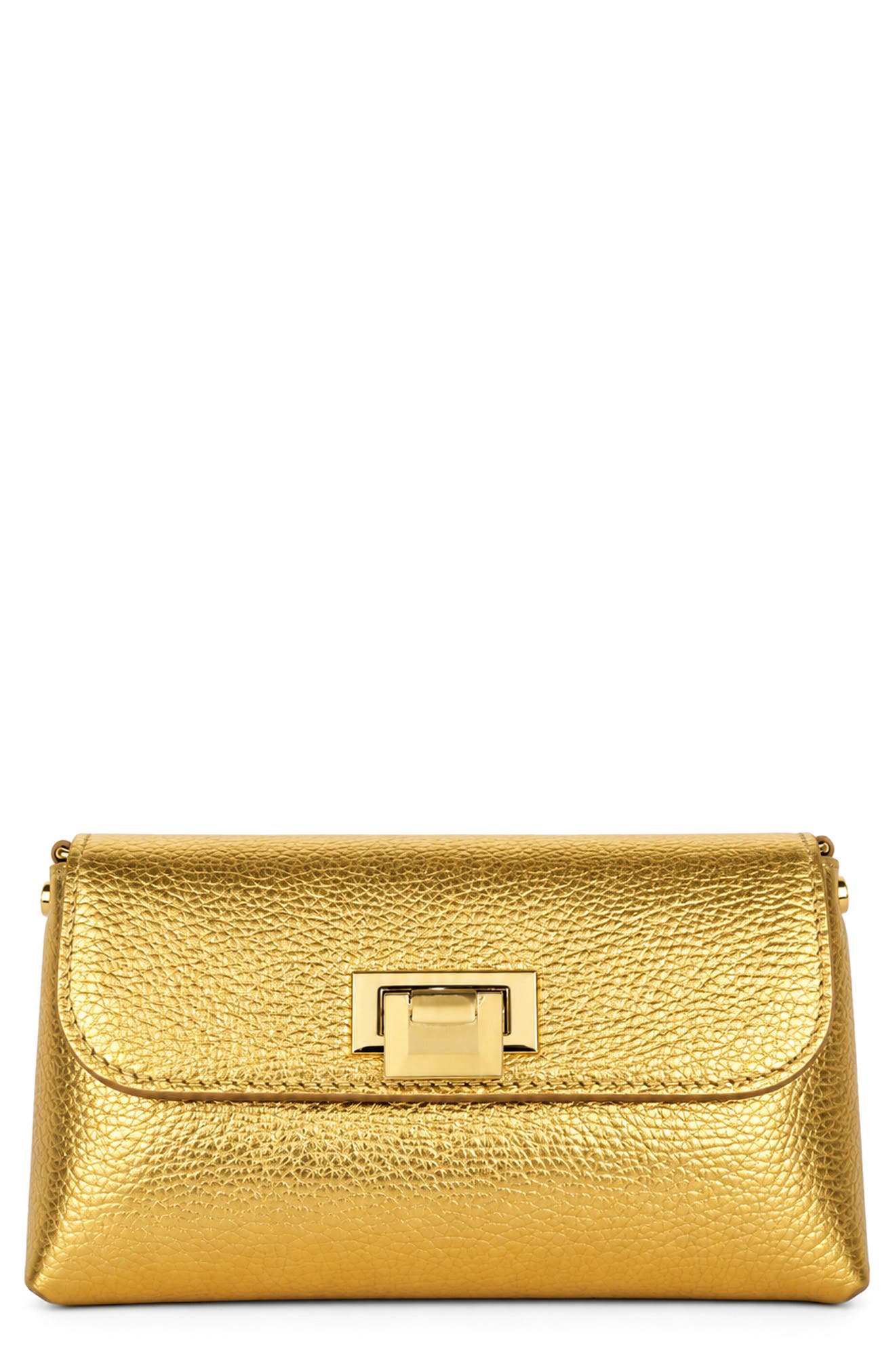 Nives Metallic Croc Embossed Leather Clutch