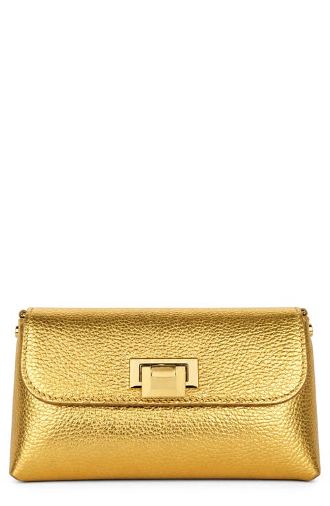 Nives Metallic Croc Embossed Leather Clutch