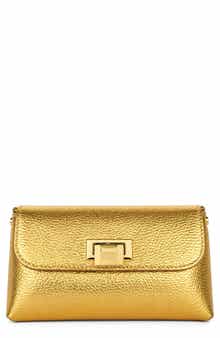 Nives Metallic Croc Embossed Leather Clutch