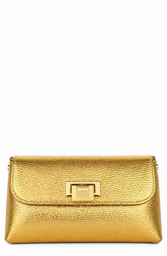 Nives Metallic Croc Embossed Leather Clutch