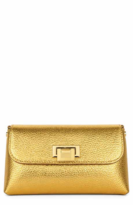 Nives Metallic Croc Embossed Leather Clutch