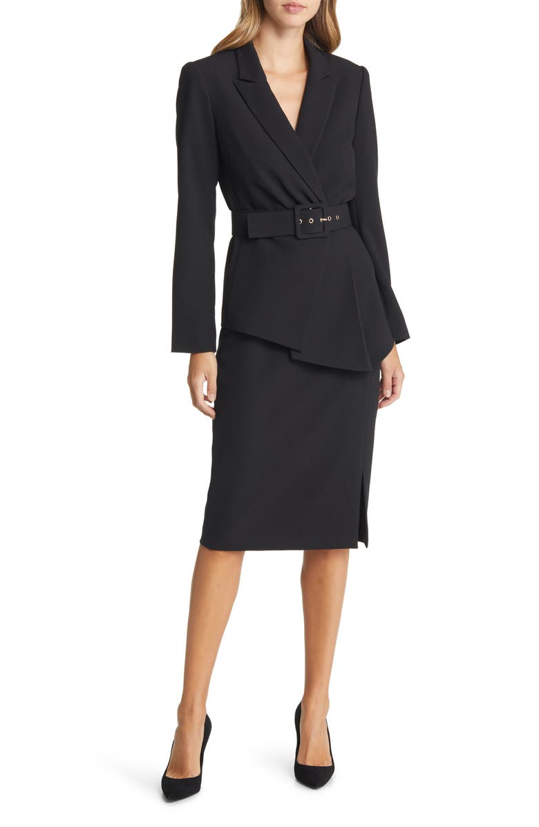 Tahari ASL Nested Belted Jacket and Skirt, Main, color, Black