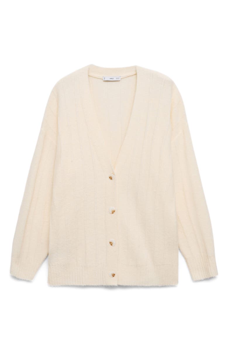 MANGO Longline Rib Cardigan, Alternate, color, Ecru