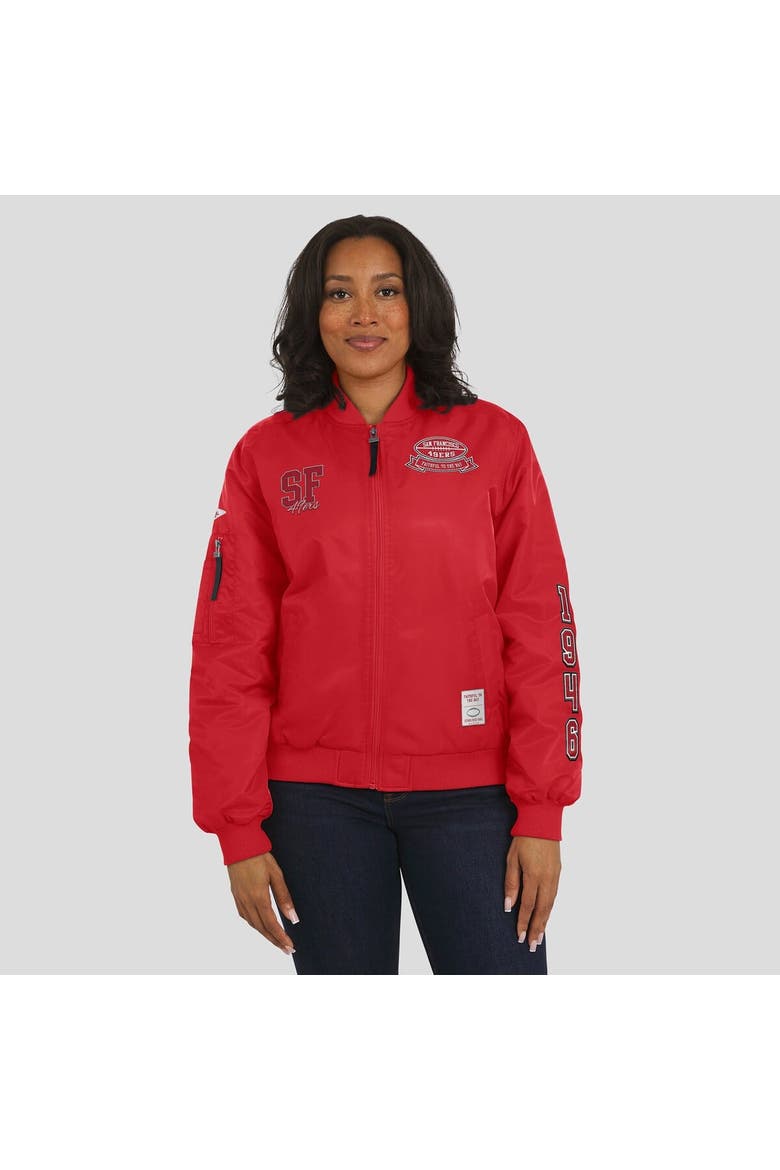 Women's WEAR by Erin Andrews Scarlet San Francisco 49ers Patch Full-Zip Bomber Jacket, Alternate, color, Scarlet
