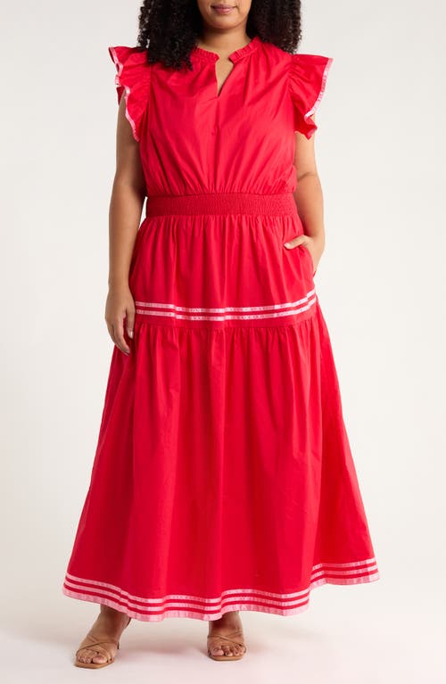 Sugarlips Solene Ruffle Cotton Maxi Dress In Red