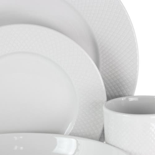 Elama Maisy 18 Piece Round Porcelain Dinnerware Set In White