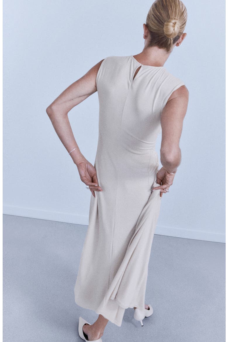 Ruched Sleeveless Midi Dress, Alternate, color, SAND