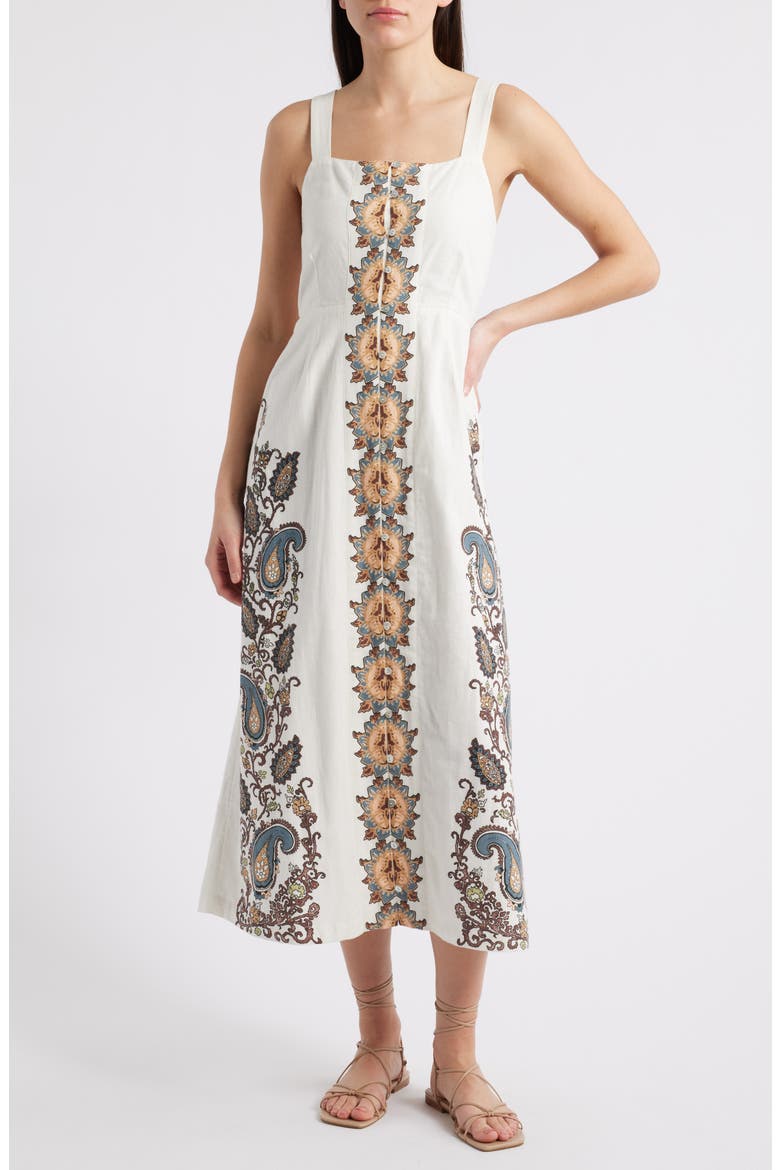 Jolene Placement Print Cotton & Linen Midi Sundress, Main, color, VENETO PAISLEY PRINT