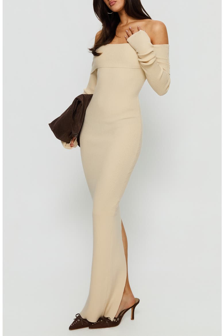 Phylis Off the Shoulder Long Sleeve Rib Maxi Dress, Alternate, color, CREAM