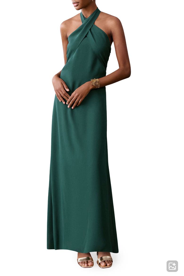 Crepe Halter Maxi Dress, Main, color, PETROL BLUE