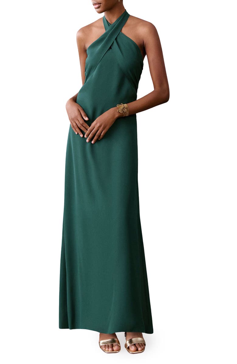 MANGO TEEN Crepe Halter Maxi Dress, Main, color, 