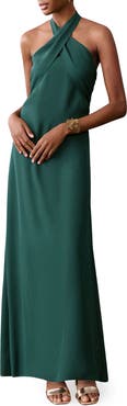 MANGO TEEN Crepe Halter Maxi Dress