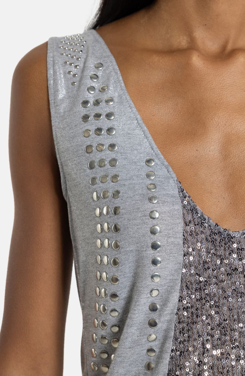 JADED LONDON Studded Sequin Plunge Neck Tank, Alternate, color, Grey