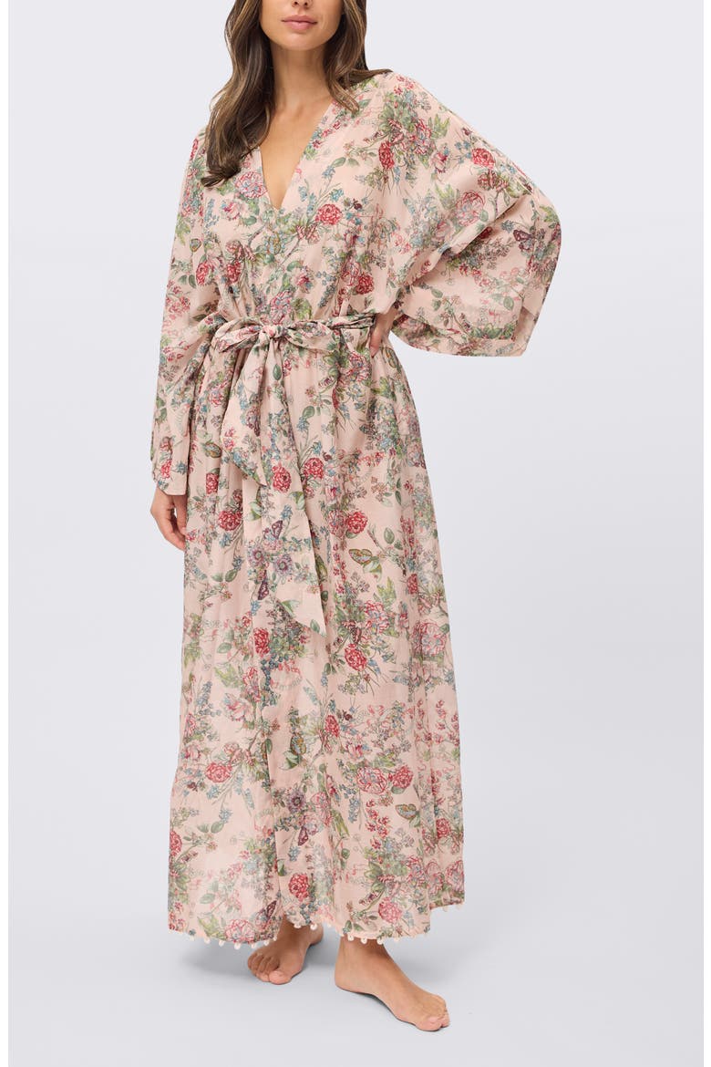 Layla Lace Trim Cotton & Silk Robe, Alternate, color, PINK