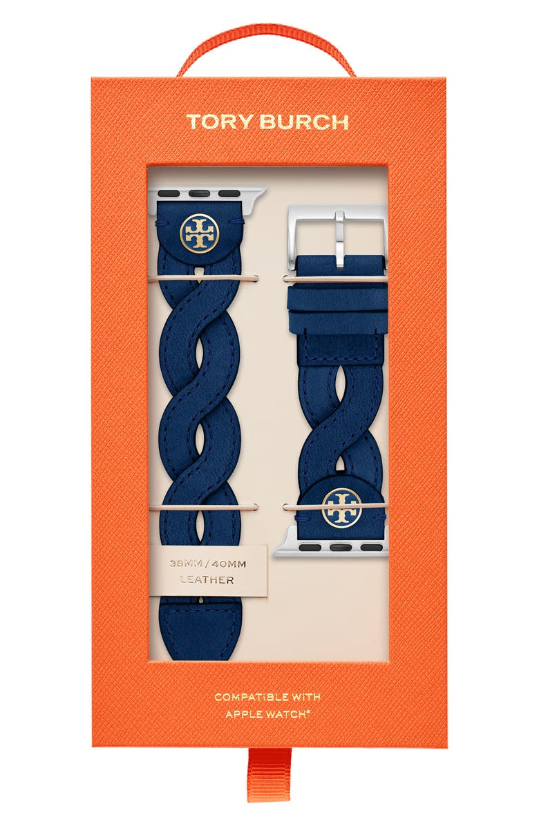 Tory Burch Braided Leather Apple Watch<sup>®</sup> Watchband, Alternate, color, 