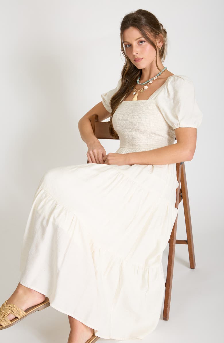 AUGUST SKY Smocked Bodice Maxi Dress, Alternate, color, Natural