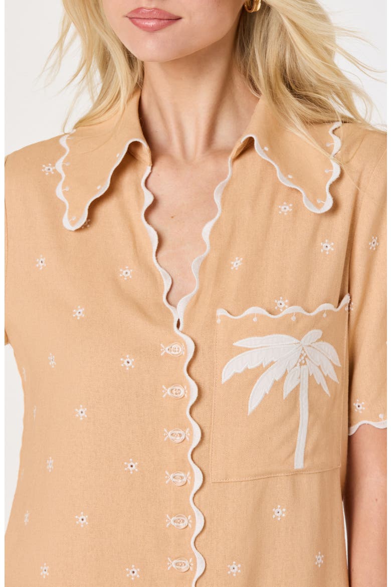 Noelle Scallop Trim Shirtdress, Alternate, color, PEACH