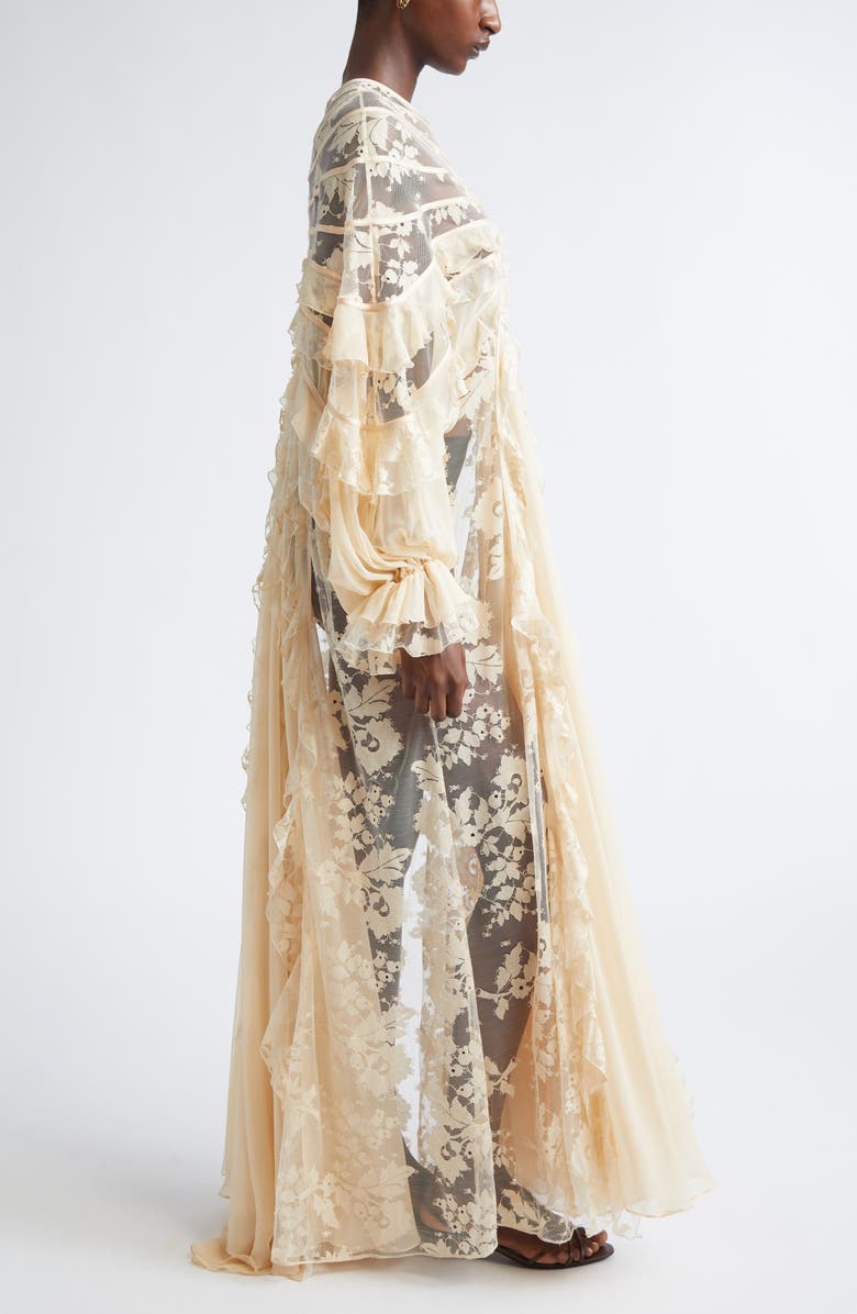 Zimmermann Rebellion Splice Long Sleeve Lace Ruffle Silk Maxi Dress, Alternate, color, Cream