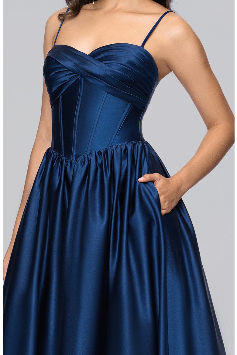 Basque Waist Satin Gown, Alternate, color, CADET BLUE