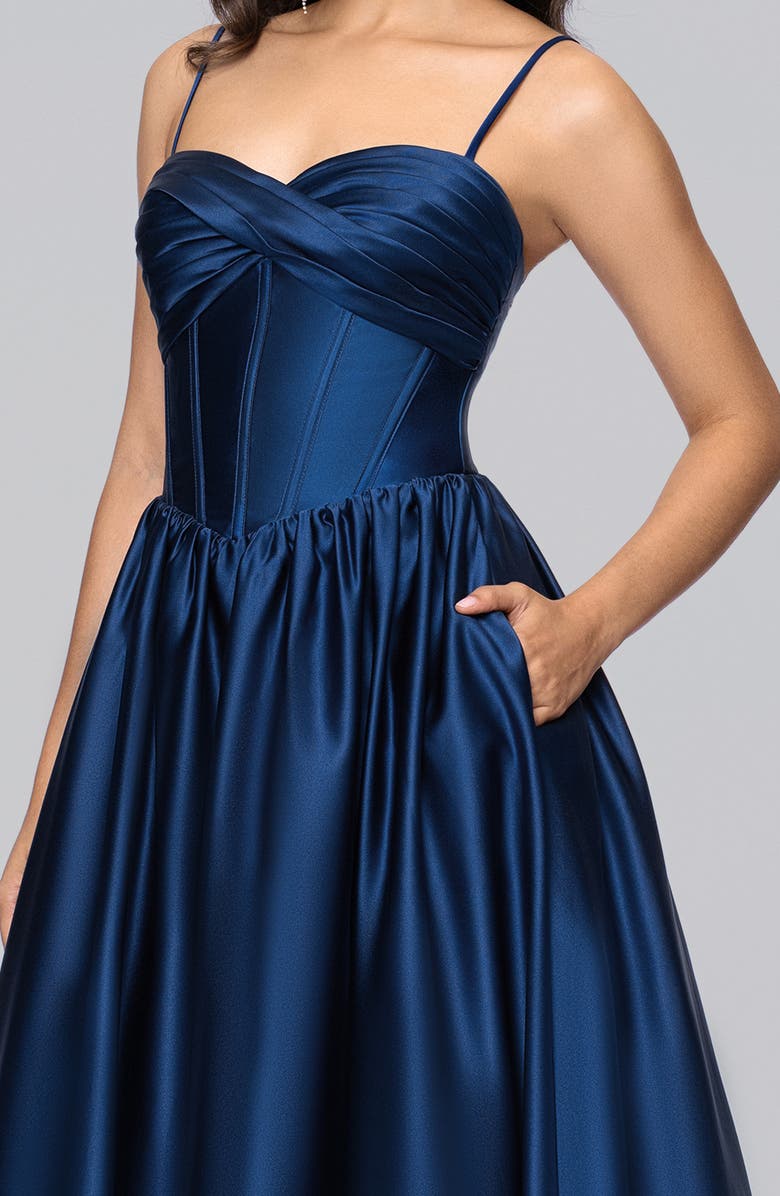 Blondie Nites Basque Waist Satin Gown, Alternate, color, Cadet Blue