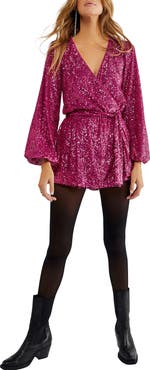 Free People Christa Sequin Long Sleeve Romper