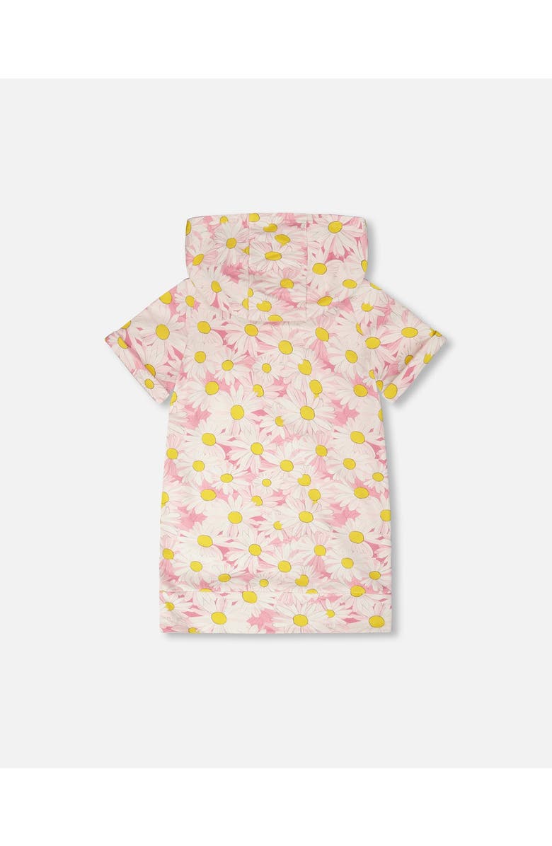 Deux par Deux Short Sleeve French Terry Hooded Daisies Dress, Alternate, color, Pink Printed Daisies