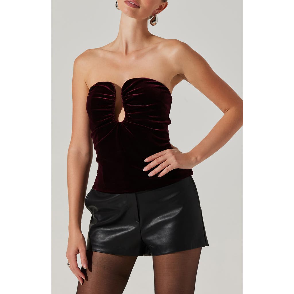 Astr The Label Arista Strapless Velvet Top In Purple