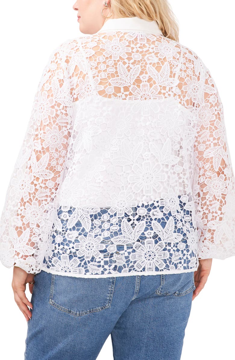 Vince Camuto Eyelet Balloon Sleeve Button-Up Blouse, Alternate, color,