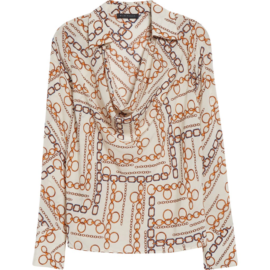 Elie Tahari The Ciaran Cowl-neck Stretch Silk Blouse In Gilded Chain White