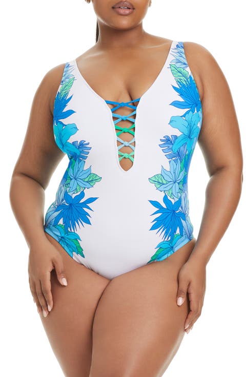 Mio Lace Down One-Piece Swimsuit (Plus)