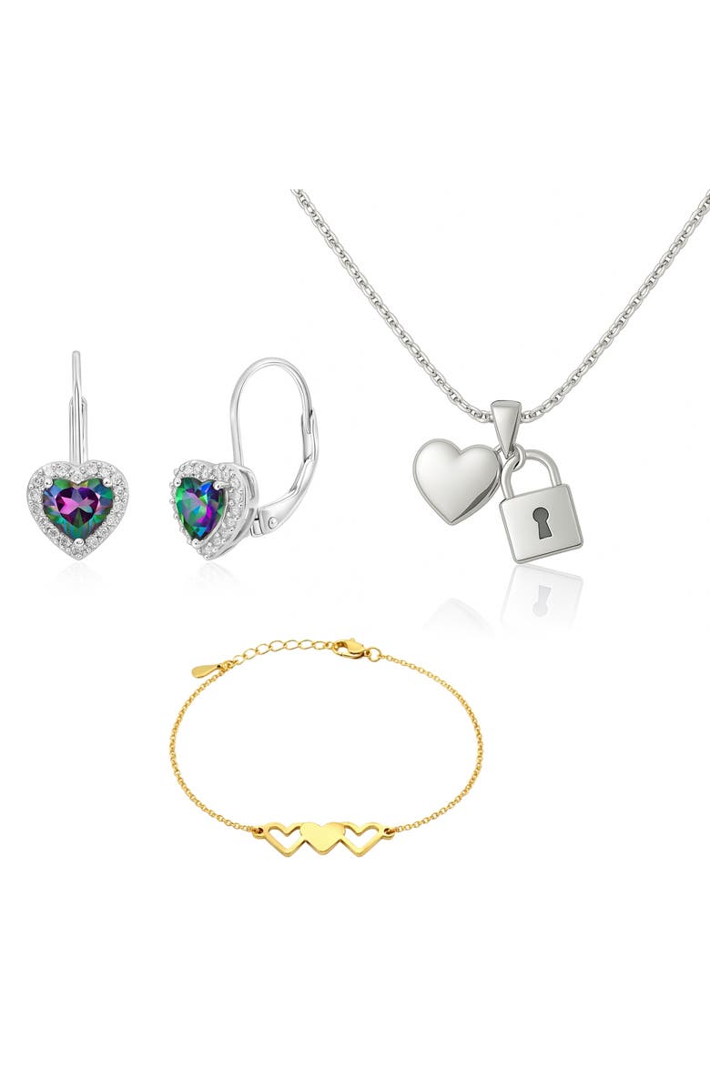 Donatello Gian Earrings Necklace and Bracelet Heart Jewelry Set, Main, color, Silver