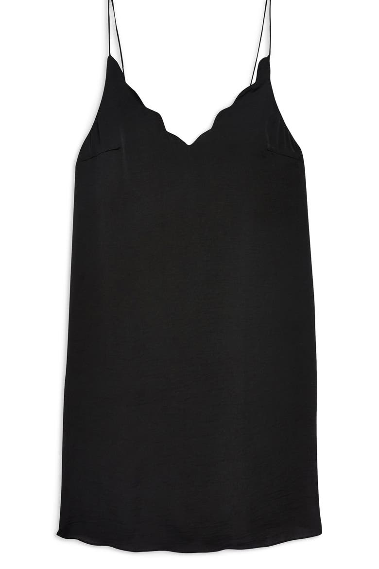 Scallop Mini Slipdress, Alternate, color, BLACK