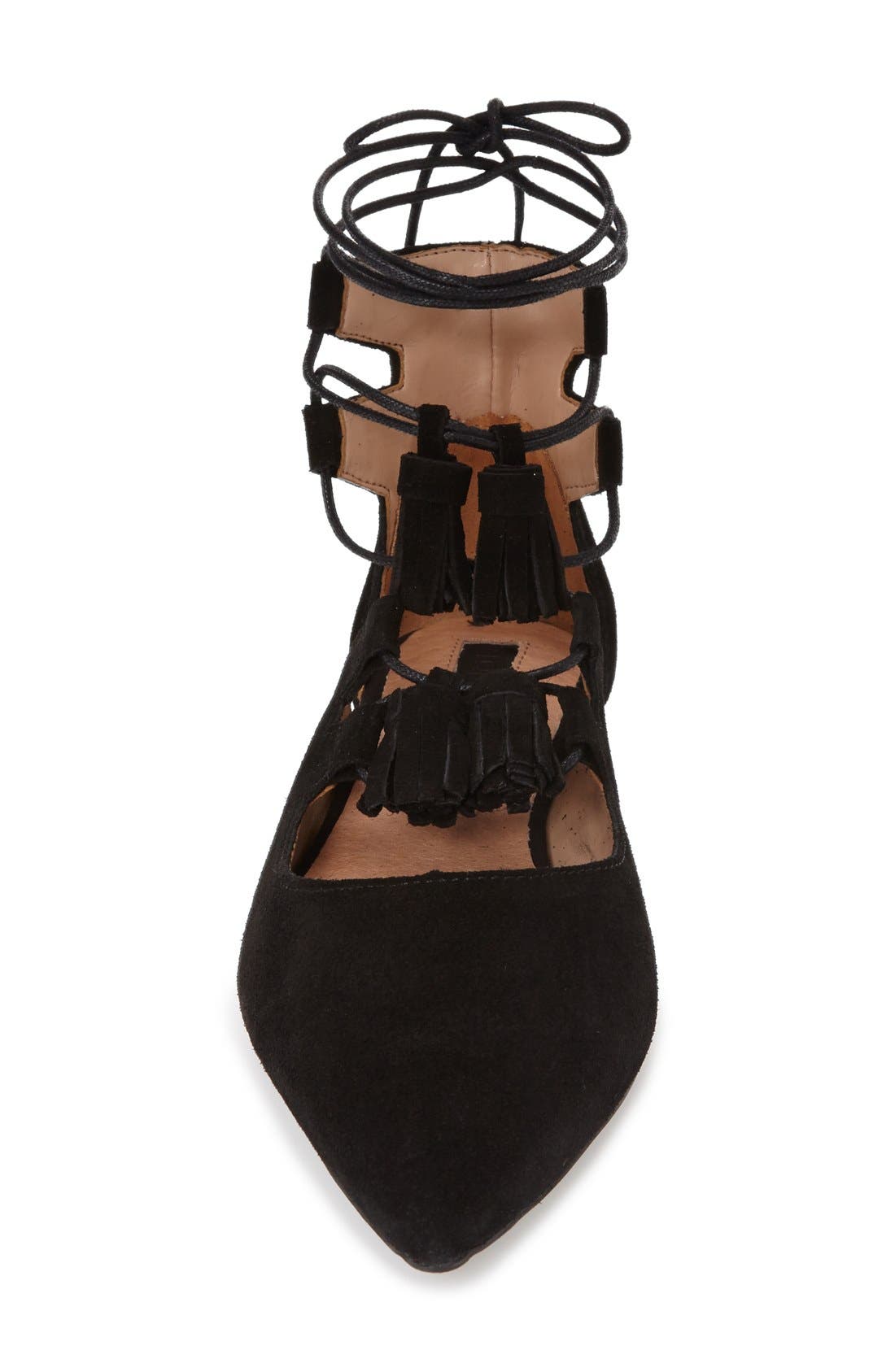 Topshop 'Leather Kiss' Pointy Toe Ghillie Flat, Alternate, color, 