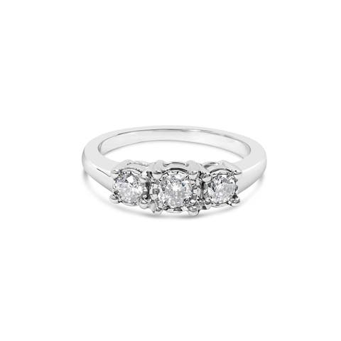 14K White Gold 1/2 Cttw Diamond Three Stone Illusion Plate Ring