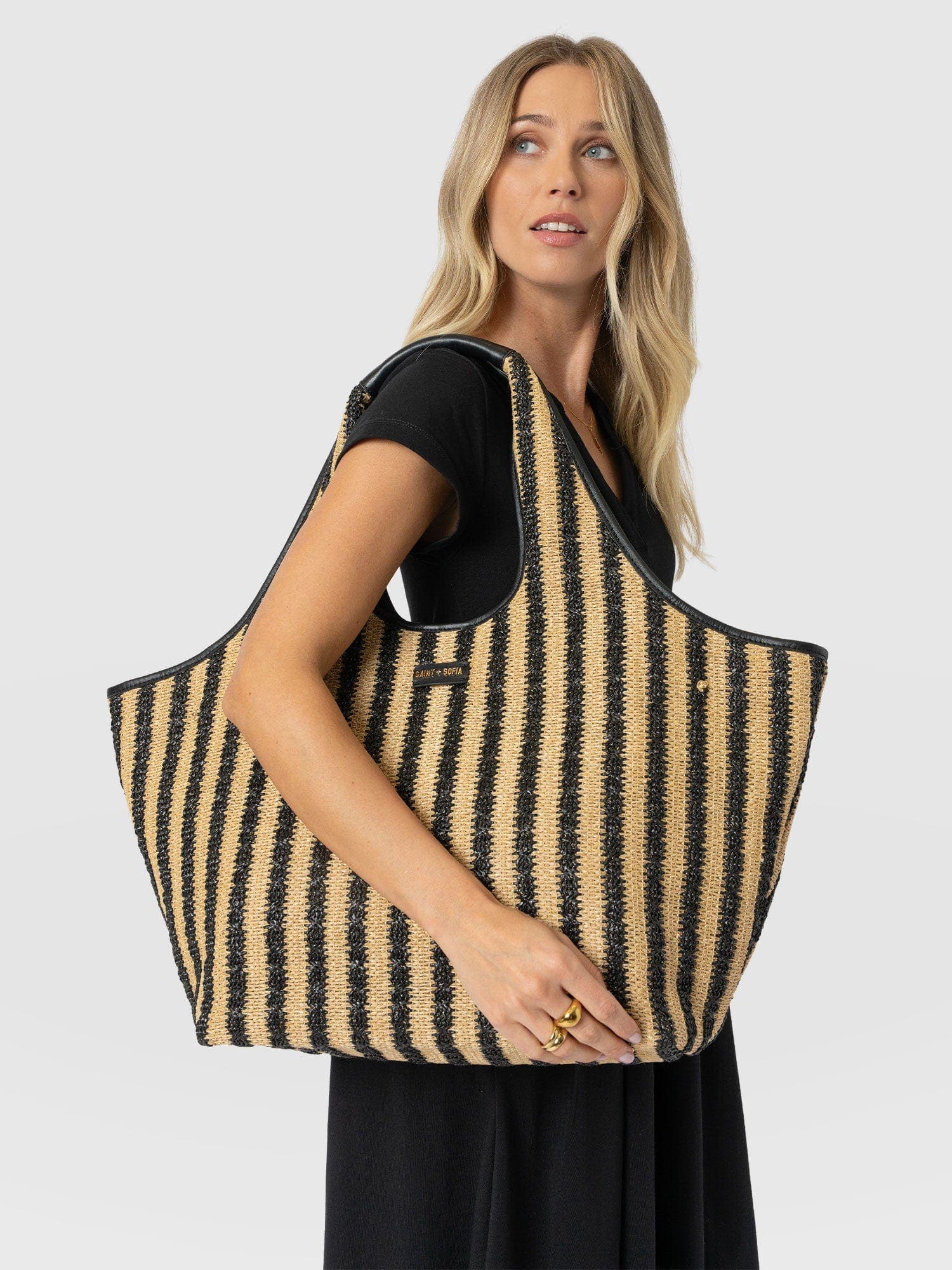 Large Stella Shoulder Tote Bag, Alternate, color, Black Raffia