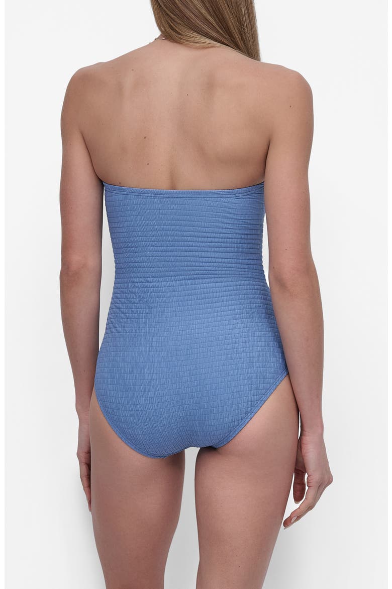 Bandeau Shirred One-Piece Swimsuit, Alternate, color, BLUE BELL TEXTURED
