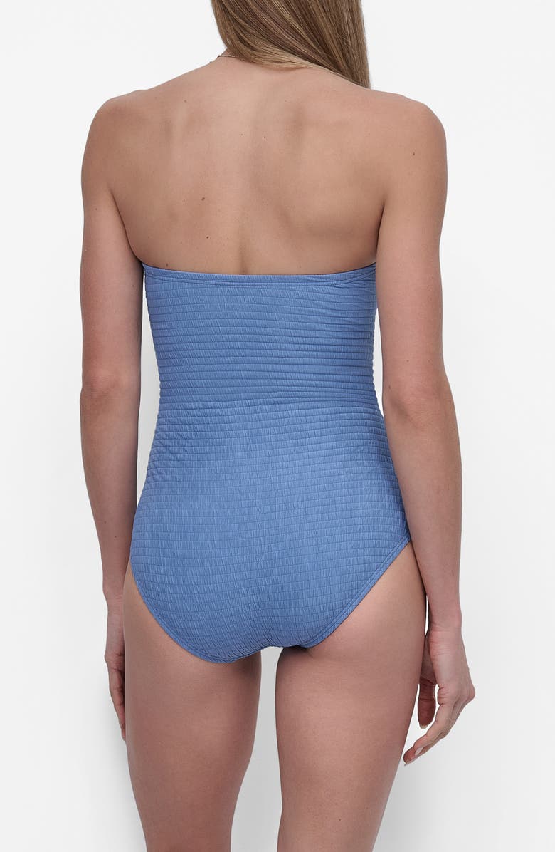 DKNY Bandeau Shirred One-Piece Swimsuit, Alternate, color, Blue Bell Textured