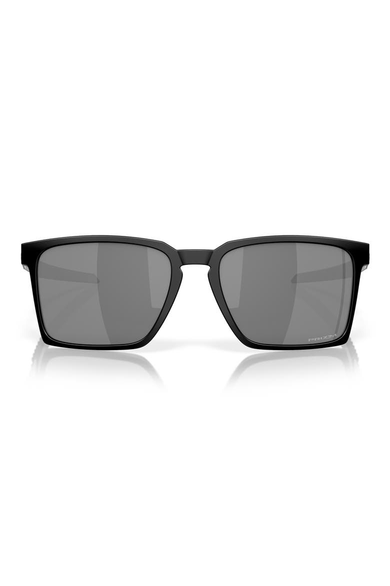 Exchange Sun 56mm Polarized Rectangular Sunglasses, Main, color, SHINY BLACK